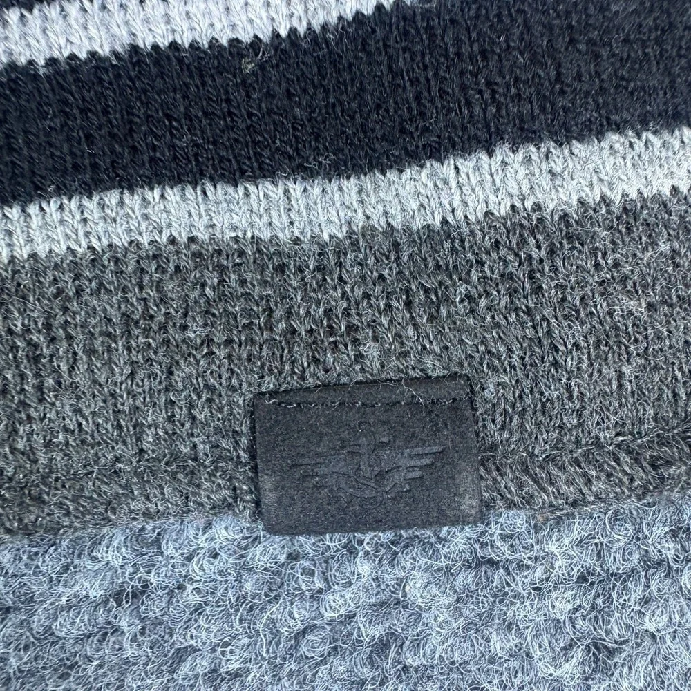 Dockers Knit Scarf Mens One Size Gray Black Striped Logo Acrylic Winter Wear